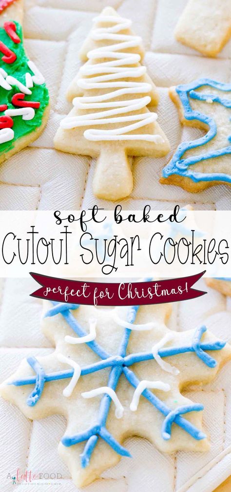 Soft Baked Cutout Sugar Cookies with frosting are my favorite christmas cookie recipe! These soft cutout cookies keep their shape too! Good Sugar Cookie Recipe For Decorating, Easy Christmas Cookies Cutout, Best Soft Sugar Cookie Recipe Cutout, Best Cookie Cutout Recipe, Soft Rollout Sugar Cookies, Simple Cutout Cookie Recipe, Christmas Cookies Cutouts Recipe, Best Rollout Sugar Cookie Recipe, Christmas Soft Sugar Cookies