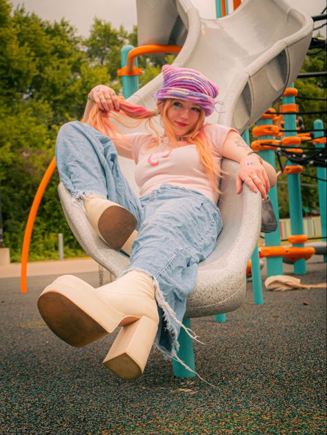 Picture Of Taking A Picture, Fun Poses Art Reference, Growing Up Photoshoot, Playful Senior Pictures, Special Effect Photography, 80s Glam Photoshoot, Spring Model Photoshoot, Playground Portrait Photography, Extravagant Photoshoot Ideas