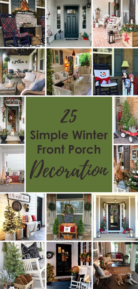 25 Simple Winter Front Porch Decoration - Matchness.com Outdoor January Decorations, Winter Entryway Decor Front Porches, Christmas Porch Chair Decor, Winter Outdoor Bench Decor, Winter Porch Ideas After Christmas, Winter Decor Outside, Winter Front Porch Decor Farmhouse, Cozy Winter Porch Ideas, January Outdoor Decor