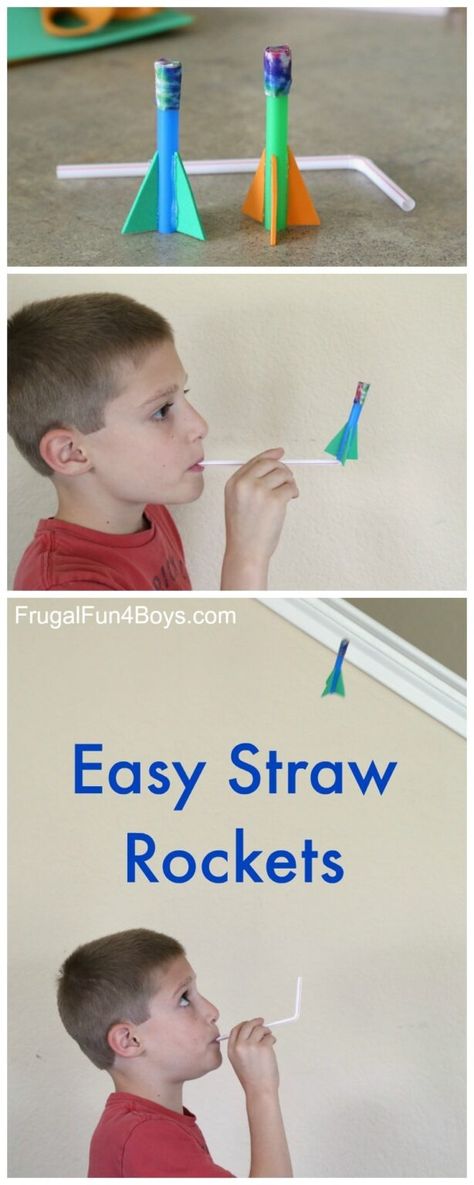 How to Make Easy Straw Rockets - Frugal Fun For Boys and Girls Straw Rockets, Straw Rocket, Kid Science, Homemade Toys, Crafts For Boys, Reggio Emilia, Childrens Crafts, Fun Crafts For Kids, Science For Kids