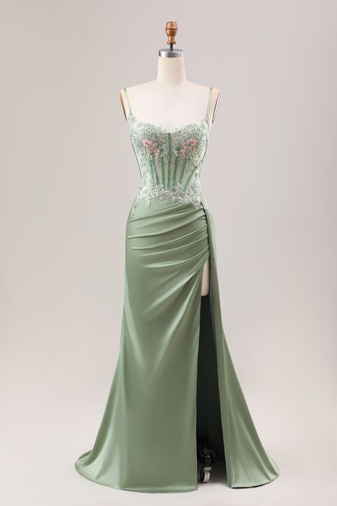 Vintage Prom Dress Aesthetic, Prom Dress Light Green, Enchanted Forest Dress Prom, Lilac Dress Prom, Enchanted Forest Prom Dresses, Mint Green Prom Dresses, Light Green Prom Dress, Olive Green Prom Dress, Sage Green Prom Dress