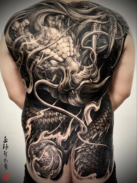 Dragon Tattoo Full Back, Ab Tattoo, Blackout Tattoo, Biomechanical Tattoo, Crow Tattoo, Full Back Tattoos, Japan Painting, Irezumi Tattoos, Japan Tattoo