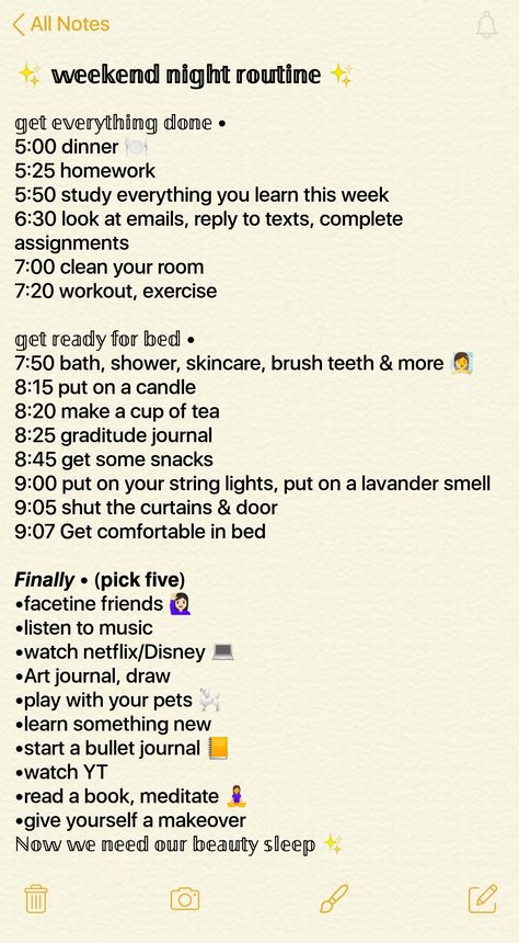 Weekend Morning And Night Routine, Perfect Routine For School, Perfect Night Routine Weekend, Productive Day Routine Schedule Weekend, Weekend Evening Routine, Weekday Night Routine, Weekend Night Routine List, Productive Night Routine Ideas, Productive Morning Routine Weekend