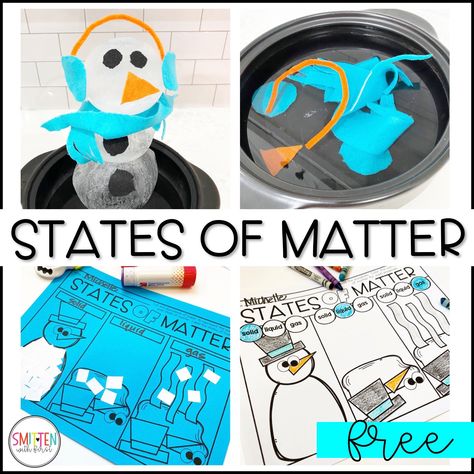 States of Matter activities for kindergarten, 1st grade, or 2nd grade States Of Matter Activities, 3 States Of Matter, Matter For Kids, Snowman Accessories, Snowman Activities, Sneezy The Snowman, Matter Activities, Grade 2 Science, Solid Liquid Gas