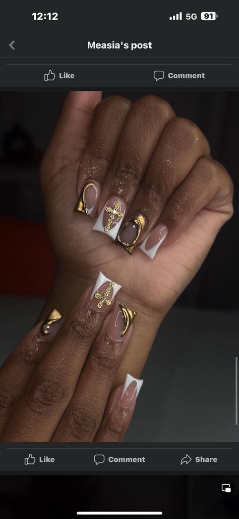 Hbcu Homecoming Nails, Graduation Nails Brown, Gold Prom Nails Short, White And Gold Duck Nails, Gold Duck Nails Acrylic, Green Duck Nails Acrylic, Brown Junk Nails, Duck Nails Gold, Duck Nails Green