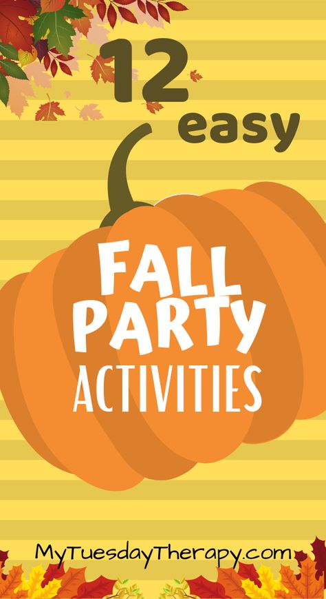 Fall Bday Party Activities, Fall Class Party Games For Kids, Fall Party Kindergarten Activities, Fall Party Group Games, Fall School Parties, Fall Kids Birthday Party Activities, Preschool Fall Party Activities, 2nd Grade Harvest Party, Fall Cookout Activities