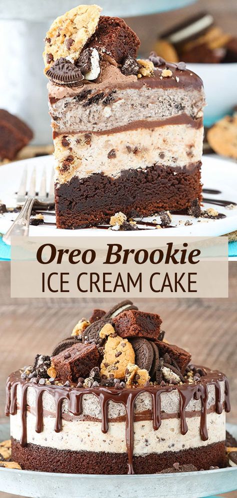 Oreo Brookie, Cookie Ice Cream Cake, Oreo Ice Cream Cake, Cookie Ice Cream, Ultimate Cookies, Oreo Ice Cream, Ice Cream Cake Recipe, Ice Cake, Oreo Dessert