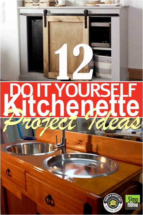 12 Mind-Blowing DIY Kitchenette Ideas That Will Make You Want to Renovate Your Space Right Now! - Simphome How To Build A Kitchenette, Tiny House Kitchenette Ideas, Kitchenette Countertop Ideas, Cottage Kitchenette Ideas, Diy Kitchennete, Bedroom Kitchenette Ideas Small Spaces, Modern Tiny House Kitchen, Hotel Room With Kitchenette Layout, Studio Apartment Kitchenette