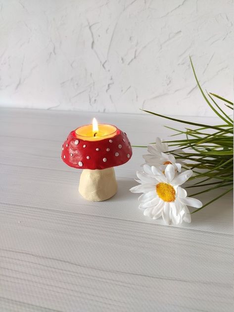 Stick Decor, Clay Candle Holders, Mushroom Tea, Clay Candle, Amanita Muscaria, Diy Air Dry Clay, Air Dry Clay Projects, Clay Diy Projects, Diy Candle Holders