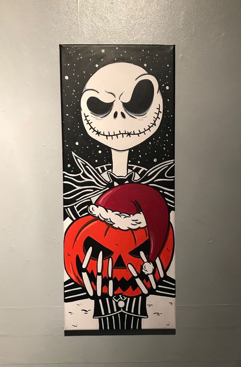 Halloween Canvas Paintings, Nightmare Before Christmas Drawings, Cute Canvas Paintings, Canvas Painting Designs, The Skeleton, Halloween Painting, Canvas Painting Diy, Small Canvas Art, Arte Inspo