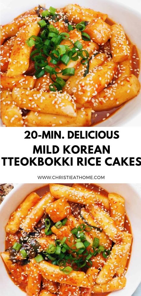 Tteok Recipe Ideas, Non Spicy Rice Cake Recipes, Ttekbokkie Recipe, Teboki Recipe, Rice Cake Sticks Recipe, Mild Korean Recipes, Tteokbokki Rice Cakes Recipe, Mild Tteokbokki Recipe, Mild Tteokbokki