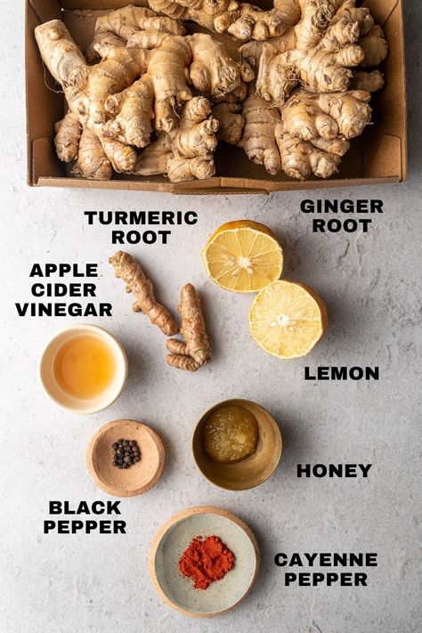 Ginger Shot Recipe, Apple Cider Vinegar Lemon, Turmeric Shots, Ginger Shot, Wellness Shots, Ginger Turmeric, Local Honey, Shot Recipes, Healthy Drinks Recipes