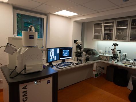 Eckhard’s home laboratory, with Zeiss Sigma Scanning Electron Microscope at the left. (Source: Eckhard Voelcker) Sci Fi Office, Laboratory Idea, Home Laboratory, Robotics Lab, Supermax Prison, Scanning Electron Microscope, Science Room, Laboratory Design, Dexter Laboratory