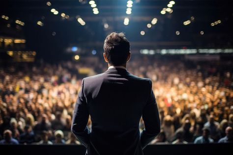 Presenting At A Conference, Man Back View, Audience Crowd, Event Photography Ideas, Concert Audience, Business Man Photography, Stage Speaker, Conference Photography, Speaker Man