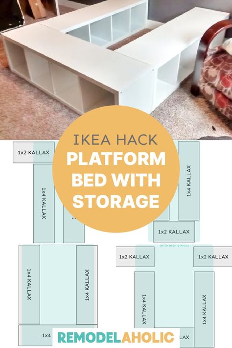 Cube Ikea, Ikea Platform, Ikea Storage Bed, Ikea Platform Bed, Ikea Bed Hack, Beautiful Bed Designs, Billy Ikea, Diy Storage Bed, Kallax Shelf