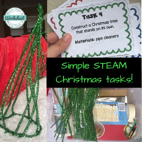 Simple STEAM Christmas Tasks - STEM Activities for Kids December Stem, Simple Stem Challenges, Christmas Stem Activities, Task Cards Free, Stem Activities For Kids, Holiday Stem, Steam Ideas, Christmas Science, December Activities