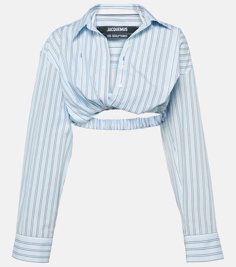 La Chemise Bahia Courte striped cotton top in blue - Jacquemus | Mytheresa Jacquemus Top, Designer Tops, Shearling Jacket, Lookbook Outfits, Cotton Top, Swimwear Tops, Cotton Tops, 90s Fashion, Pretty Dresses