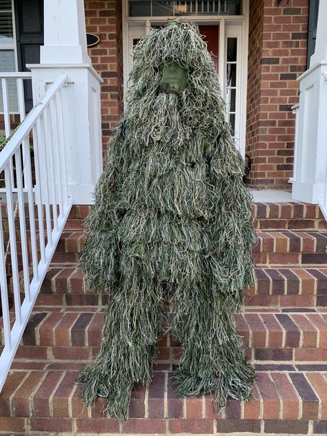 Halloween Costume, Ghillie Suit, Swamp Thing Gilly Suit Costume, Swamp People Costume, Swamp Costume Ideas, Swamp Halloween Decor, Swamp Outfit, Swamp Monster Costume, Moss Costume, Swamp Costume, Gilly Suit