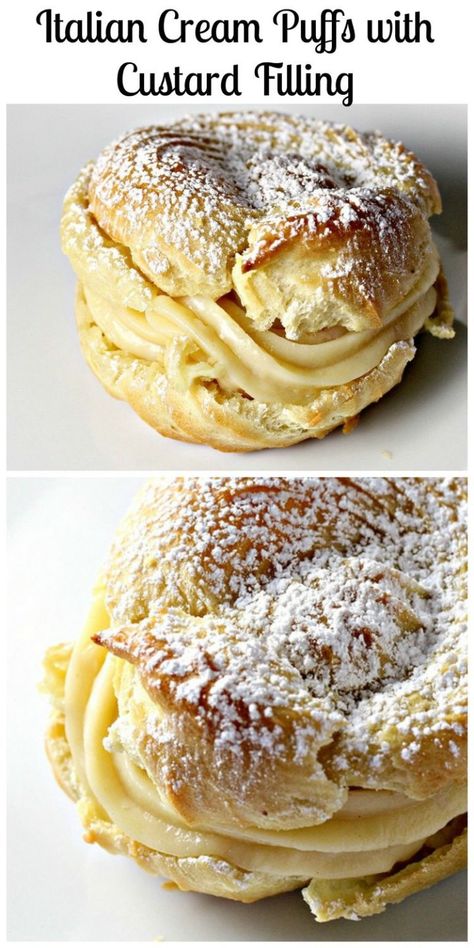 Italian Cream Puffs, Pastries Easy, Italian Cream Puff, Tasty Pastry, Cream Puff Recipe, Italian Cream, Italian Pastries, Italian Dessert, Puff Recipe