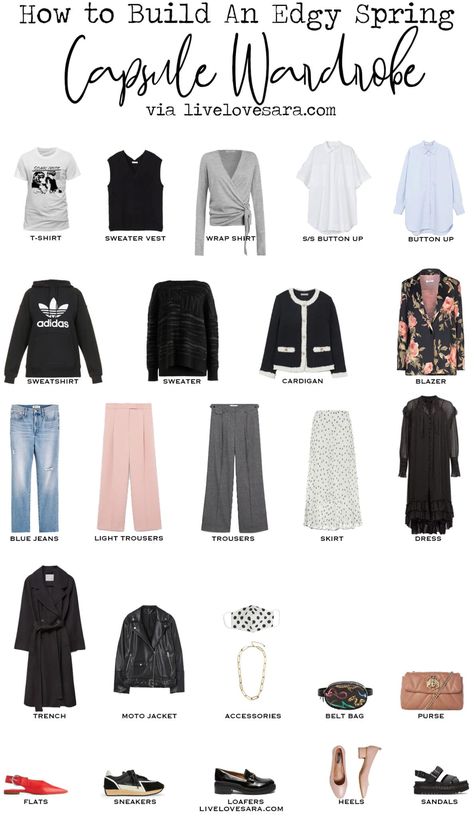 How to Build an Edgy Capsule Wardrobe for Spring - livelovesara Edgy Capsule Wardrobe, Closet Minimalista, Coat Outfits For Women, Edgy Wardrobe, Winter Coat Fashion, Simple Spring Outfits, Outfits Trending, Casual Edgy, Fashion Outfit Ideas