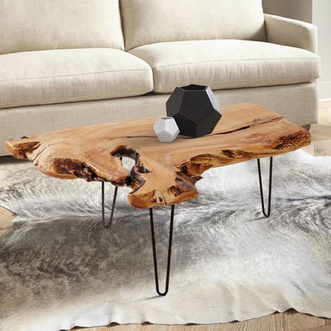 Union Rustic Union Rustic Natural Wood Edge Teak Coffee Cocktail Table W/ Clear Lacquer Finish - Wayfair Canada Surfer Room, 2 Coffee Tables, Coffee Table Black, Nesting Coffee Tables, Solid Wood Coffee Table, Coffee Cocktails, Coffee Table Wayfair, Wooden Coffee Table, Table Black