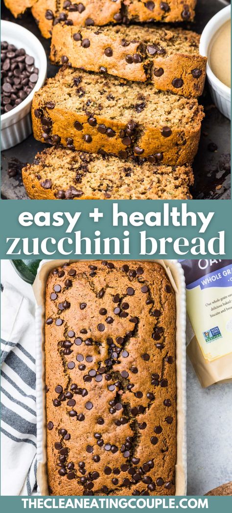 This Easy + Healthy Zucchini Bread Recipe is perfect for a simple snack or nutritious breakfast. Gluten free & low sugar, this easy clean eating recipe creates a moist bread, made even better with mini chocolate chips! Summer Bread, Healthy Zucchini Bread, Zucchini Bread Muffins, Easy Zucchini Bread Recipes, Erin Lives Whole, Gluten Free Zucchini Bread, Zucchini Chocolate, Easy Zucchini Bread, Zucchini Bread Healthy