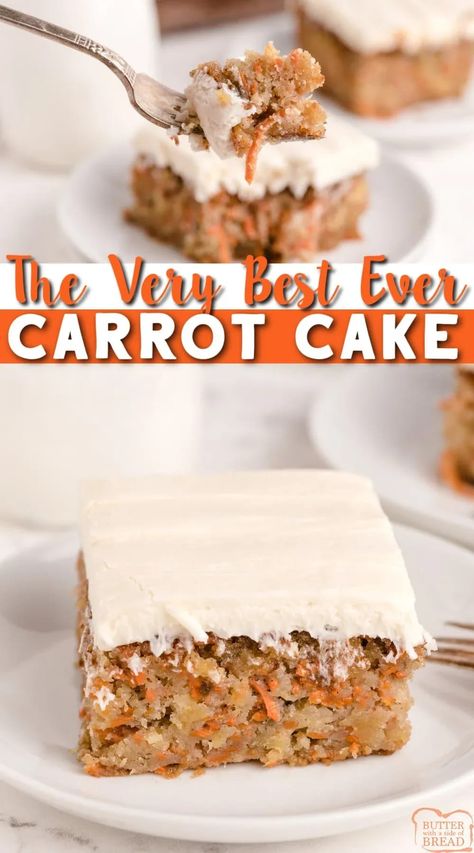 Best Carrot Cake recipe that is moist, delicious and made with crushed pineapple and shredded carrots. The homemade cream cheese frosting pairs perfectly with this carrot cake recipe. 9x13 Carrot Cake Recipe, Shredded Carrot Recipes, Ultimate Carrot Cake, Best Carrot Cake Ever, 9x13 Cake, Carrot Cake Recipe Homemade, Best Carrot Cake Recipe, Carrot Cake With Pineapple, The Best Carrot Cake