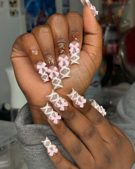 this corset design is everything 🎀🤍 - if you’re seeing this dm @nails.bydaya_ to book an appt 🤍 - - - - - - - - - - - - #whitefrenchnails #whitefrenchie #corset #3dnailartdesign #corsetnails #ballerinanails #frenchtips #longnails #corsetnaildesign #bownails #fyp #gelxnails #gelxnailtech #bptnailtech #ctnailtech #ctnails #bptnails #bridgeportnails #bridgeportct #bridgeportnailtech #bridgeportctnailtech #bridgeportctnails #beginner #notaprofessional #justforfun #nailart #naildesigns #nailinsp... Corset Nails Designs, Corset Nails, White French Nails, 3d Nail Art Designs, Corset Design, Long Acrylic, Ballerina Nails, Dream Nails, Dream Hair