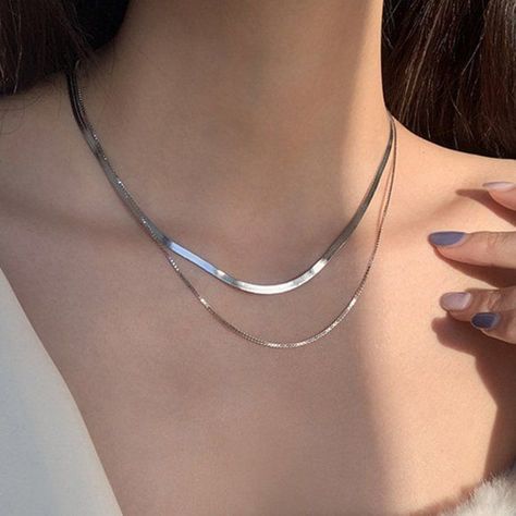 Check out this listing I just found on Poshmark: NEW 925 Silver Double Layer Snake Chain Necklace. #shopmycloset #poshmark #shopping #style #pinitforlater #Jewelry Silver Aesthetic Necklace, Silver Snake Chain Necklace, Layered Silver Necklaces Simple, Snake Chain Necklace Silver, Basic Silver Jewelry, Silver Chain Stack, Simple Silver Necklace Aesthetic, Jewelry Layering Silver, Silver Jewelry Necklace Stack