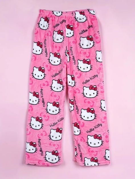 Authorized Flannel Pajamas Kawaii - Temu Plush Pajama Pants, Images Hello Kitty, Pants Elegant, Flannel Pajama Sets, Style Comfortable, Casual Home, Hello Kitty Items, Flannel Pajamas, Pajama Party