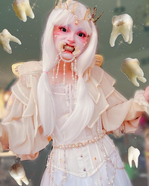 Im Sleepie on Instagram: “If I were to wear this to a con how should I make the mask? I cant have my teeth on display at a con cause gross. But idk how id make the…” Creepy Cute Makeup, Tooth Fairy Costume, Tooth Fairy Costumes, Halloween Make Up, Facepaint, Fairy Costume, Halloween Make, Creepy Cute, The Mask