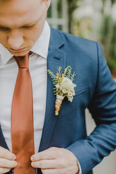 Copper Tie, September Wedding Colors, Groom Blue Suit, Blue Groomsmen, Wedding Drinkware, Navy Suit Wedding, Groom's Suit, Rust Bridesmaid Dress, Groom Wedding Attire