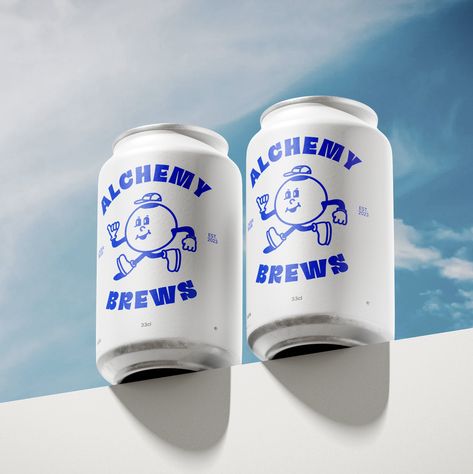 ALCHEMY BREWS ILLUSTRATED LOGO MASCOT MOCKUP ON BEER CAN Energy Drink Label Design, Craft Beer Packaging Design, Craft Beer Can Design, Beer Illustration Art, Drink Brand Logo, Beer Can Illustration, Blue Parfait, Beer Can Label, Can Packaging Design