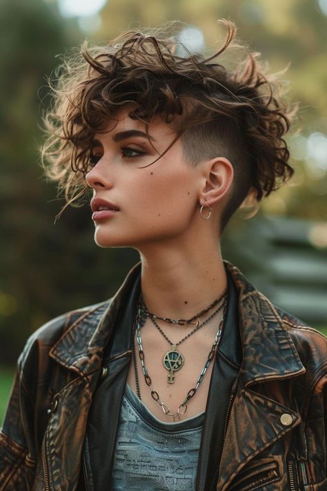 Tomboy Haircut, Curly Undercut, Short Hair Undercut, Short Wavy Hair, Short Wavy, Undercut Hairstyles, Curly Hair Cuts, Shaved Hair, Short Curly Hair