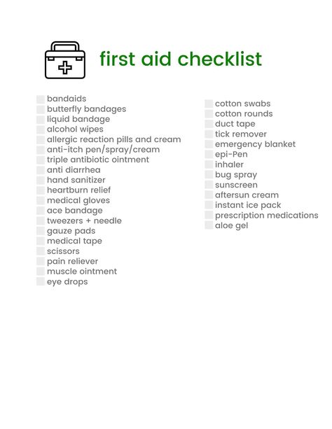 First Aid Kit Checklist, Tick Removal, Emergency Blanket, Anti Itch, Medical Glove, Aloe Gel, Cub Scout, Essentials List, Eye Drops