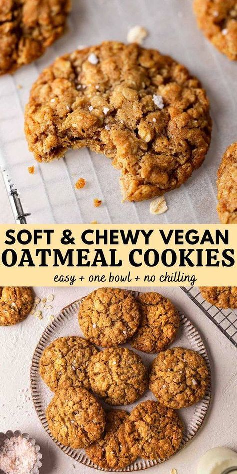 Easy Vegan Oatmeal, Healthy Vegan Cookies, Easy Vegan Cookies, Vegan Oatmeal Cookies, Oatmeal Cookies Easy, Vegan Sugar Cookies, Vegan Baking Recipes, Vegan Oatmeal, Vegan Cookies Recipes