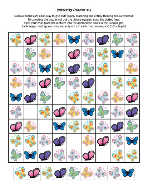 Butterfly Sudoku Puzzles | Free printable Sudoku puzzles for kids | Child-friendly Sudoku puzzles || Gift of Curiosity Printable Sudoku Puzzles, Printable Sudoku, Sudoku Printable, Preschool Journals, Butterfly Puzzle, Printable Butterfly, Preschool Math Worksheets, Free Puzzles, Card Games For Kids