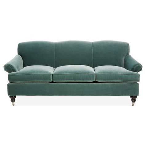 Joplin Sofa | One Kings Lane Green Velvet Sofa, Rolled Arm Sofa, Settee Sofa, Green Sofa, Tufted Sofa, House Furniture, Velvet Sofa, Settee, Sofas And Chairs