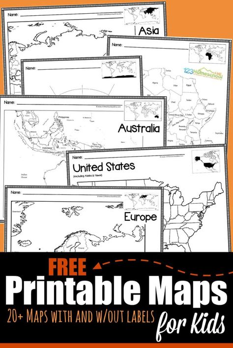 Free Printable Maps, Free Printable World Map, Blank World Map, World Map Printable, Geography For Kids, Continents And Oceans, Map Worksheets, 6th Grade Social Studies, Homeschool Geography