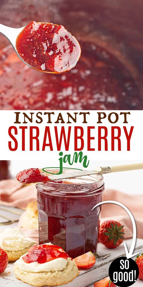 Four-ingredient Instant Pot Strawberry Jam is unbelievably easy! Bursting with sweet strawberry flavor, this homemade jam takes less than 30 minutes to make. Easy Strawberry Jam Recipe, Easy Strawberry Jam, Recipe Instant Pot, Strawberry Jam Recipe, Homemade Strawberry Jam, Strawberry Flavor, Jam Recipe, Funny Story, Easy Strawberry