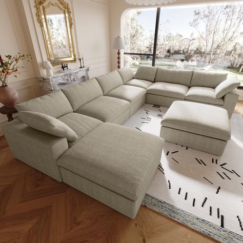 Modular Sofa With Recliner, Living Room Recliner Sofa, Big Comfy Sofa, Floating Couch Living Room, Living Room Floating Couch, Huge Sectional Couch Living Room, U Sectional Sofa, Soft Sectional Sofa, Wide Couches Living Room