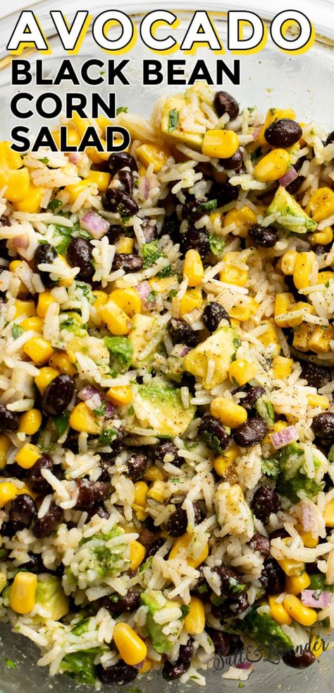 Salad With Rice, Bean Corn Salad, Black Bean And Corn Salad, Black Bean Corn Salad, Bean And Corn Salad, Rice Salad Recipes, Black Bean And Corn, Black Bean Corn, Black Bean Salad