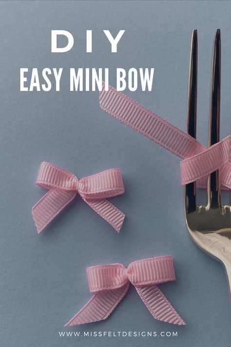 How to make a Easy Mini BOW on the fork Bow With Fork How To Make, Tiny Bows With Fork, Diy Mini Bows Ribbons, Make Small Bows With Ribbon, How To Tie A Small Bow Using A Fork, Tie A Small Bow With Ribbon, Fork Bows Tutorial How To Make, Tying Small Bows, How To Tie A Tiny Bow With Ribbon