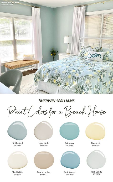 Colors For Home, Coastal Paint Colors, Coastal Paint, Beach House Colors, House Color Palettes, House Color Schemes, Room Paint Colors, Beach House Interior, Bedroom Paint Colors