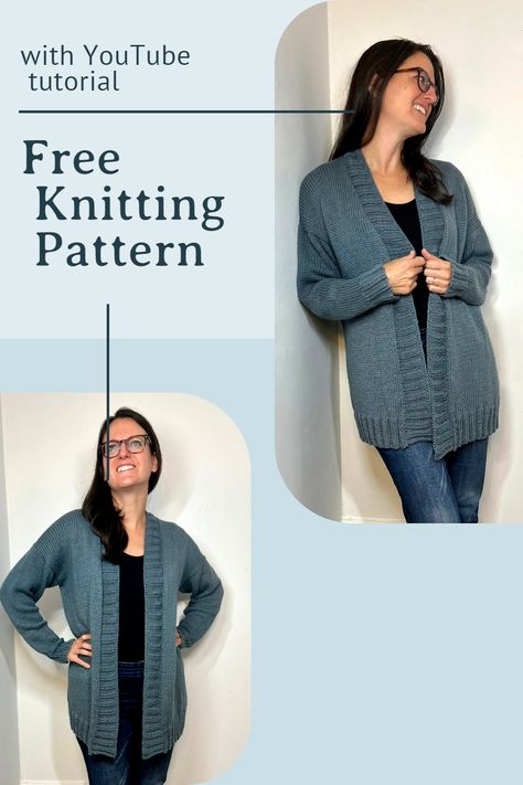 Knit this Dream of a Cardigan pattern by City Farmhouse Studio with this free pattern that includes a YouTube tutorial. Instructions for hand or machine knitting is available. Oversize Cardigan Knitting Pattern, Knit Sweater Patterns, Knitting Clothes Patterns, Cardigans Crochet, Cardigan Sweater Pattern, Free Knitting Patterns For Women, Ladies Cardigan Knitting Patterns, Designer Knitting Patterns, Cardigan Knitting Patterns