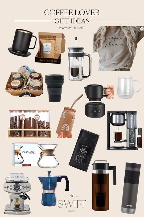 19 Best Gifts for Coffee Lovers They’ll Love To Use | Swift Wellness Gifts For Coffee Lovers Diy, Coffee Shop Gift Ideas, Barista Gift Ideas, Christmas Gifts For Coffee Lovers, Gifts For Coffee Lovers Women, Coffee Related Gifts, Gift For Coffee Lover Guys, Coffee Themed Gifts, Gifts For Coffee Lovers Guys