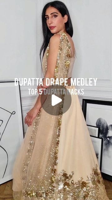 Sharara Draping Styles, Dupatta Styling For Lehenga, Dupatta Draping Like Jacket, Western Dupatta Style, Western Dress With Dupatta, Ways To Drape A Dupatta, Dupatta Draping Styles For Sangeet, Drapping Dupatta Ideas, Dupatta As Cape