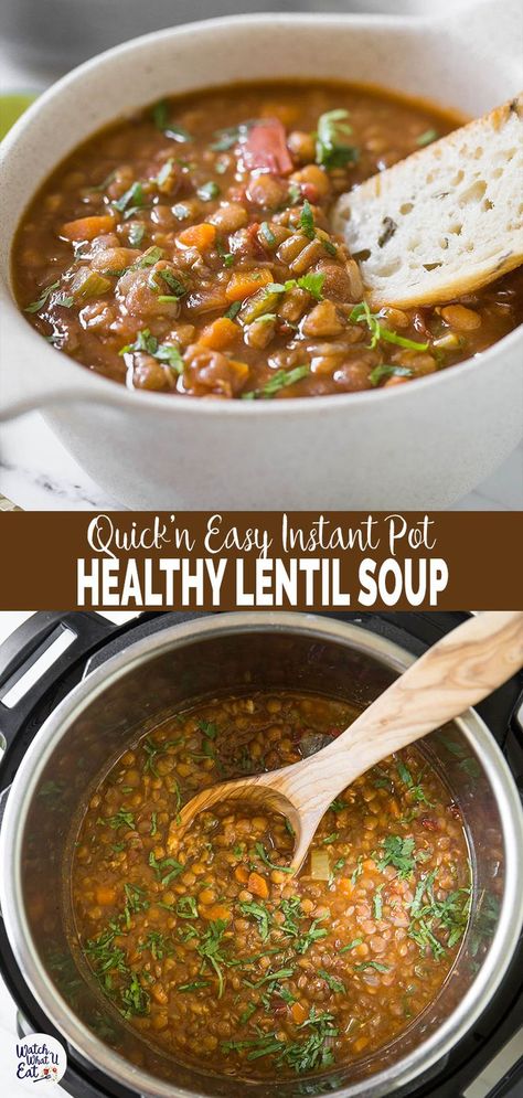 Vegetarian Lentil Soup, Vegan Instant Pot Recipes, Vegan Lentil Soup, Vegan Lentil, Instant Pot Soup Recipes, Lentil Soup Recipes, Lentil Recipes, Instant Pot Dinner Recipes, Instapot Recipes