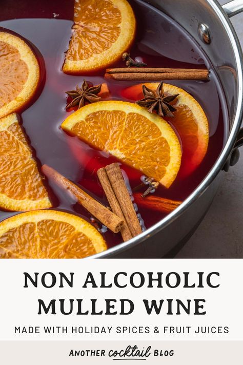 Enjoy the flavors of traditional mulled wine without the alcohol this holiday season. This non-alcoholic mulled wine is made with a blend of fruit juices and simmered with holiday spices and fruit. It will transport you to cozy European Christmas markets without even leaving your home. Non Alcoholic Mulled Wine Recipe, Alcohol Free Mulled Wine, Non Alcoholic Mulled Wine, Non Alcoholic Red Wine, European Christmas Markets, Wine Leaves, Mulled Wine Recipe, Sangria Wine, Cocktails Party