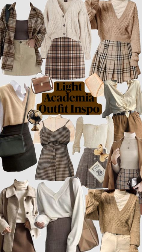 #lightacademia #academia #beigeaesthetic #vibes #brownacademia #brownaesthetic #cute University Outfit Fall, Light Academia Outfit, Baddie Summer Outfits, Academia Aesthetic Outfit, Dark Academia Outfits, Corporate Baddie, Dark Academia Outfit, Outfit Ideas Fall, Academia Outfits